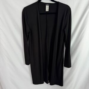 Minette Women's Long Cardigan Top Size Medium Black Ribbed Long Sleeves